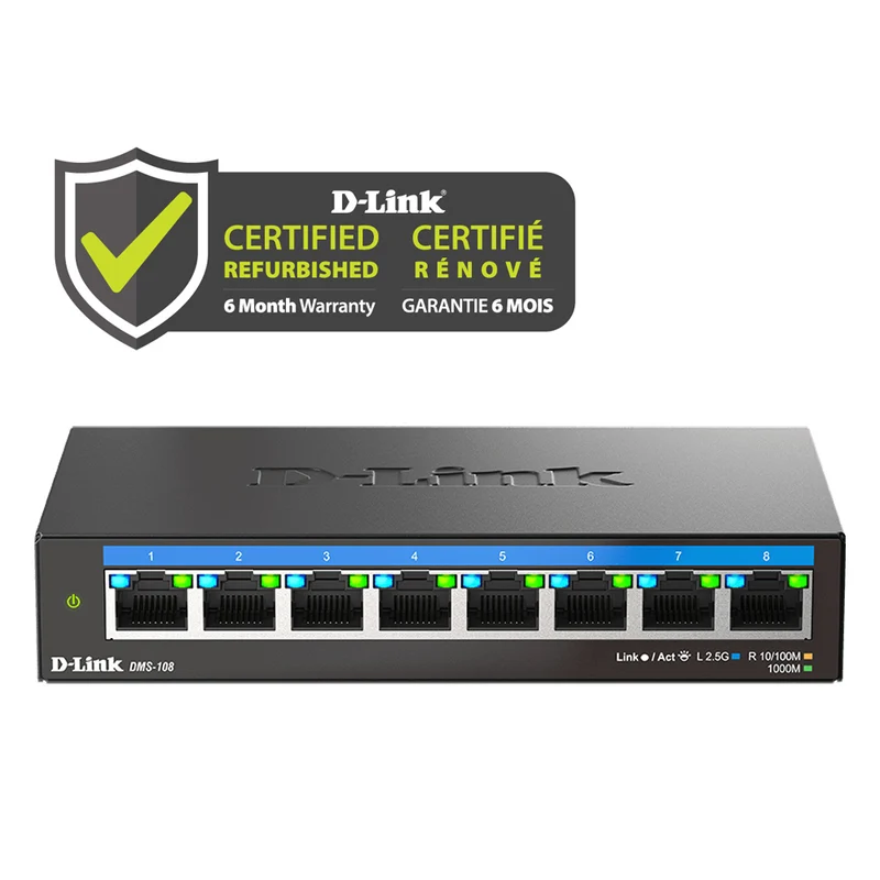 [Certified Refurbished] 8-Port Multi-Gigabit Unmanaged Switch - DMS-108/RE