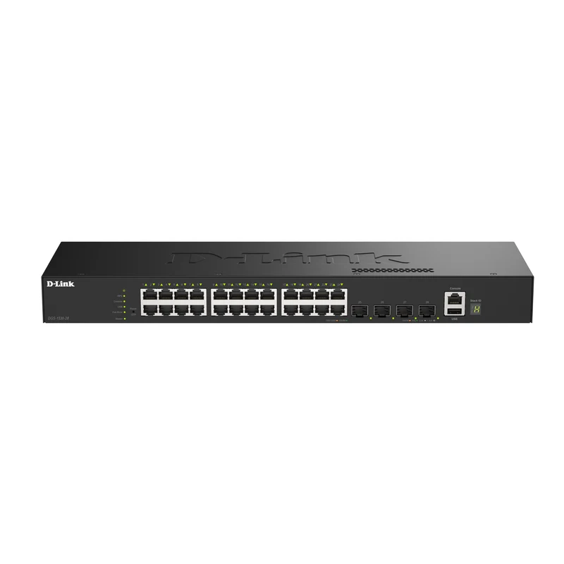 28-Port Gigabit Stackable Managed Ethernet Switch with 10GbE Uplinks (DGS-1530-28) | 24 x 1GbE Ports + 4x 10GbE SFP+ Ports, L3 Lite, VLANs, Fanless Desktop/Rackmount, Follows NDAA/TAA