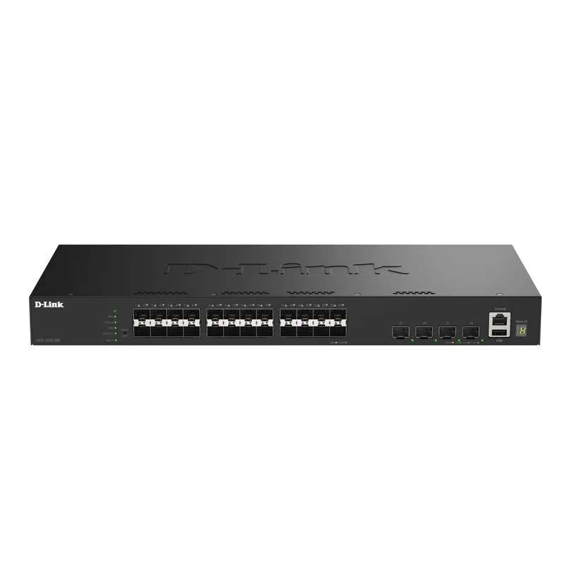 28-Port Gigabit Stackable Managed Ethernet Fiber Switch with 10GbE Uplinks (DGS-1530-28S) | 24 x 1GbE SFP Ports+ 4x 10GbE SFP+ Ports, L3 Lite, Rackmount, Follows NDAA/TAA