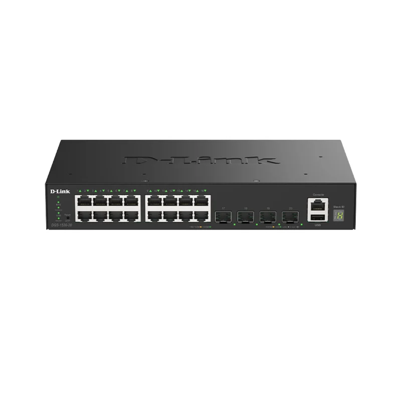 20-Port Gigabit Stackable Managed Ethernet Switch 10GbE Uplinks (DGS-1530-20) | 16x 1GbE Ports + 4x 10GbE SFP+ Ports, L3 Lite, VLANs, Fanless, Desktop/Rackmount, Follows NDAA/TAA