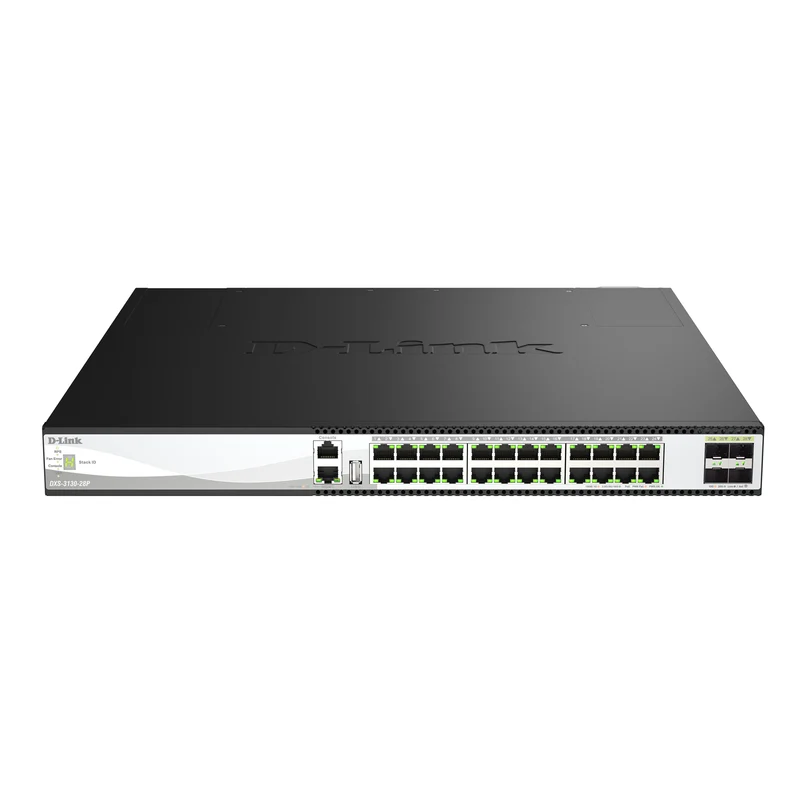 D-Link 28-Port 10GbE Multi-Gig PoE++ Layer 3 Stackable Managed Switch (DXS-3130-28P) 24-Port 10GE PoE++ Ports, 4×25GbE SFP28 Uplinks, 790W (Up to 1440W), Redundant PSUs, Surge Protection, Rack-Mountable, Follows NDAA/TAA, Lifetime Warranty