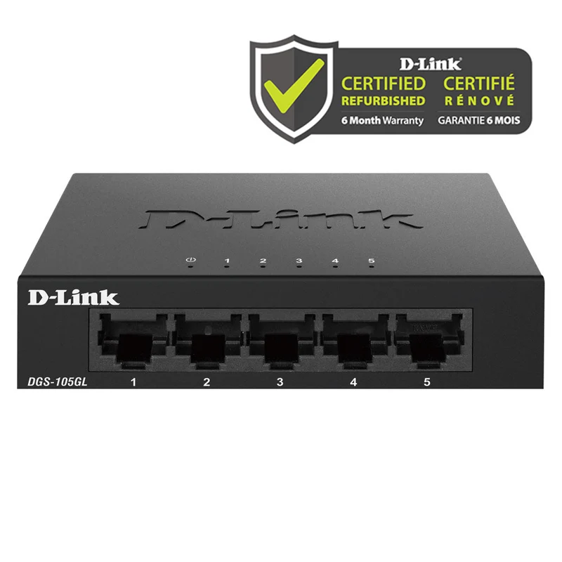 [Certified Refurbished] 5 Port Gigabit Metal Unmanaged Desktop Switch - DGS-105GL/RE