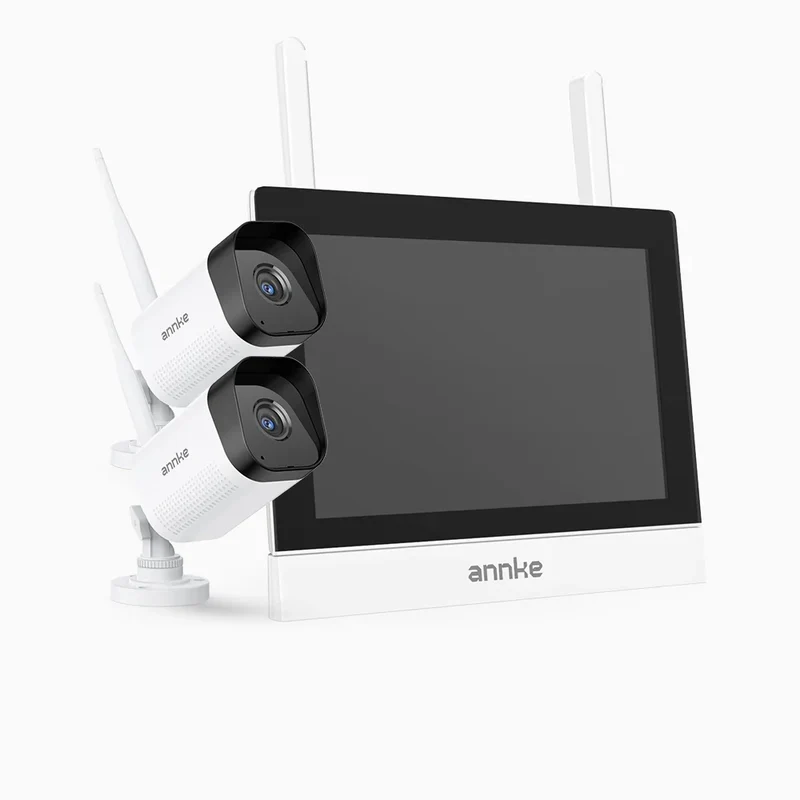 WTL500 - Kit vidéo surveillance sans fil 5MP avec écran 12", NVR 4 canaux et 2 caméras, vision nocturne EXIR, audio bidirectionnel, compatible Alexa, IP66