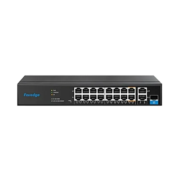 Foredge Unmanged 26-Port Fast Ethernet Switch with 24 Port AI PoE, 1*R45& 1* Combo uplink, 250W POE output
