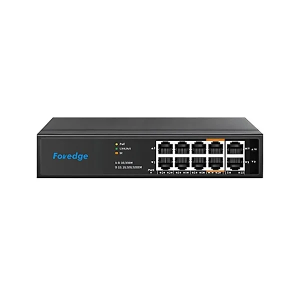Foregde Unmanged 10-Port Fast Ethernet Switch with 8 Port PoE, gigabit uplink, 65W POE output
