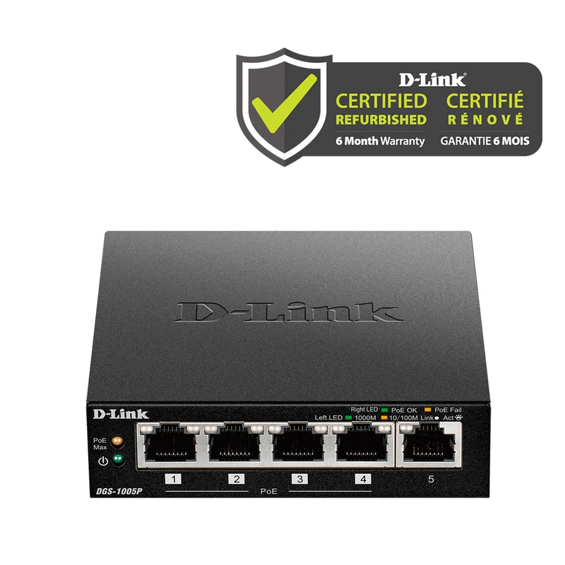 [Certified Refurbished] 5-Port Desktop Gigabit PoE+ Switch - DGS-1005P/RE