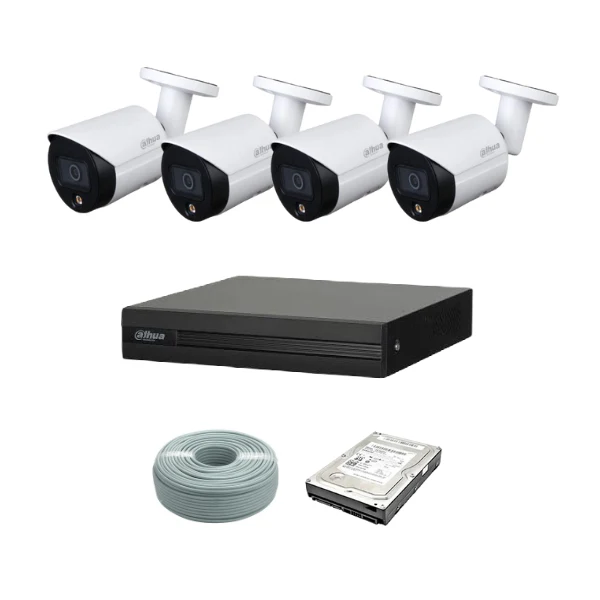Dahua 8 Channel FULL COLOR 4MP IP POE Camera Kit - 8ch NVR - 4 x 4MP IP FULL COLOR cameras - 1TB HDD - 100M cable - 30M Night vision