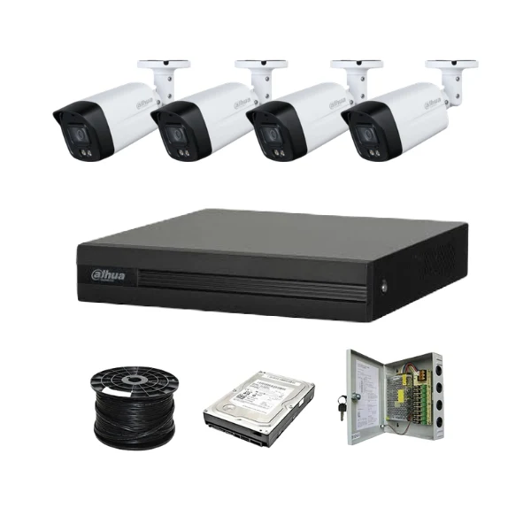 Dahua 4ch Full-Color HD Kit - HD DVR _ 4 x 1080p Full-Color cameras - 40m Full colour night vision - 500GB HDD - 100m Cable