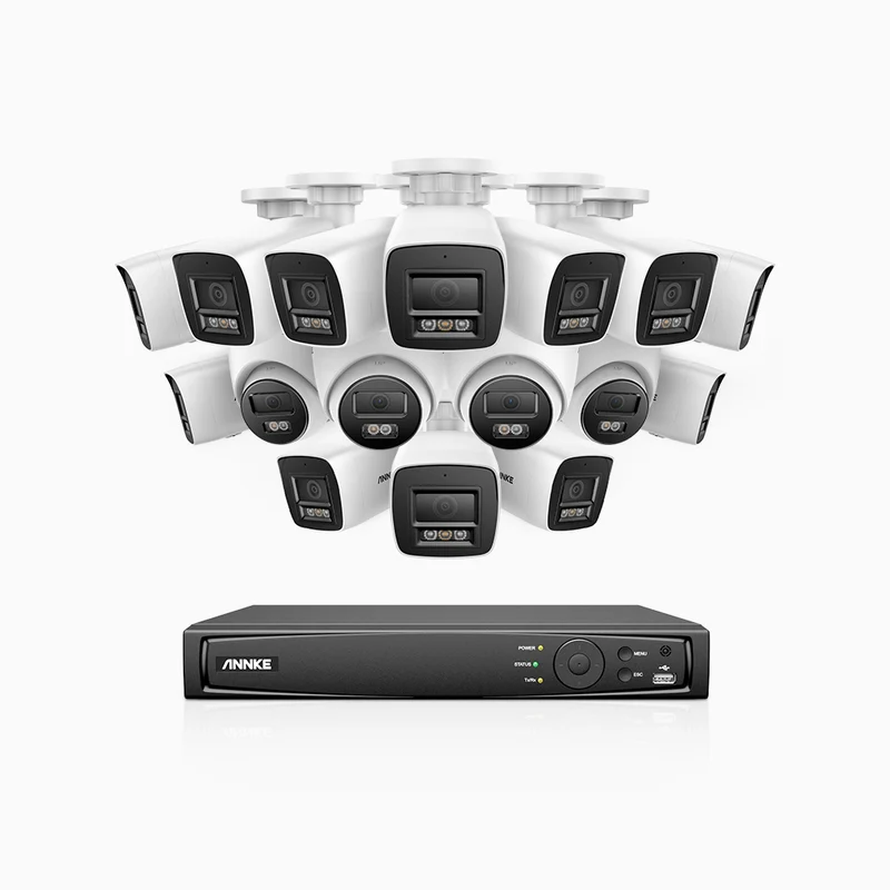H800 - Kit de surveillance PoE 4K à 16 canaux avec 12 caméras bullet et 4 caméras tourelle, vision nocturne en couleur et infrarouge, Détection de personnes et de véhicules, Microphone intégré, Champ de vision de 96°, RTSP et ONVIF pris en charge