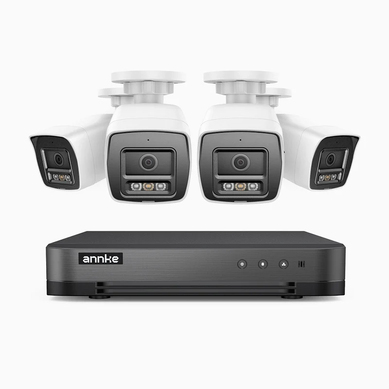 H800 - Kit de surveillance PoE 4K à 8 canaux avec 4 caméras, vision nocturne en couleur et infrarouge, Détection Personne-Véhicule, Microphone intégré, Champ de vision de 96°, RTSP et ONVIF pris en charge