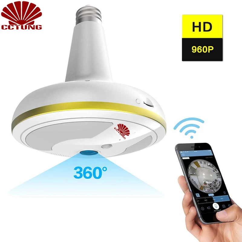 WiFi Security 360 Degree Light Bulb Camera with Motion Detection Night Vision for iOS Android APP