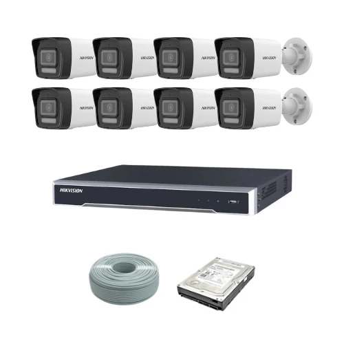 Hikvision 4MP Smart Hybrid IP camera kit - 8ch 4K NVR - 8 x 4MP IP cameras - 1TB HDD - 100M cable - 30M Night vision