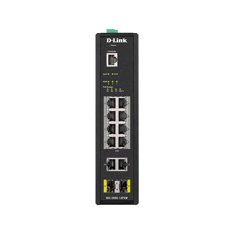 12-Port Gigabit Smart Managed Hardened Industrial PoE Switch - Wide Temp - 240W PoE Budget - DIS-200G-12PSW