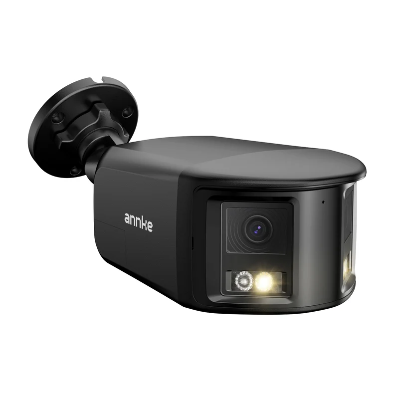 ANNKE Caméra de surveillance extérieure PoE 4K à double objectif avec vue panoramique à 180°, audio bidirectionnel, reconnaissance de personnes/véhicules, enregistrement 24/7, vision nocturne couleur