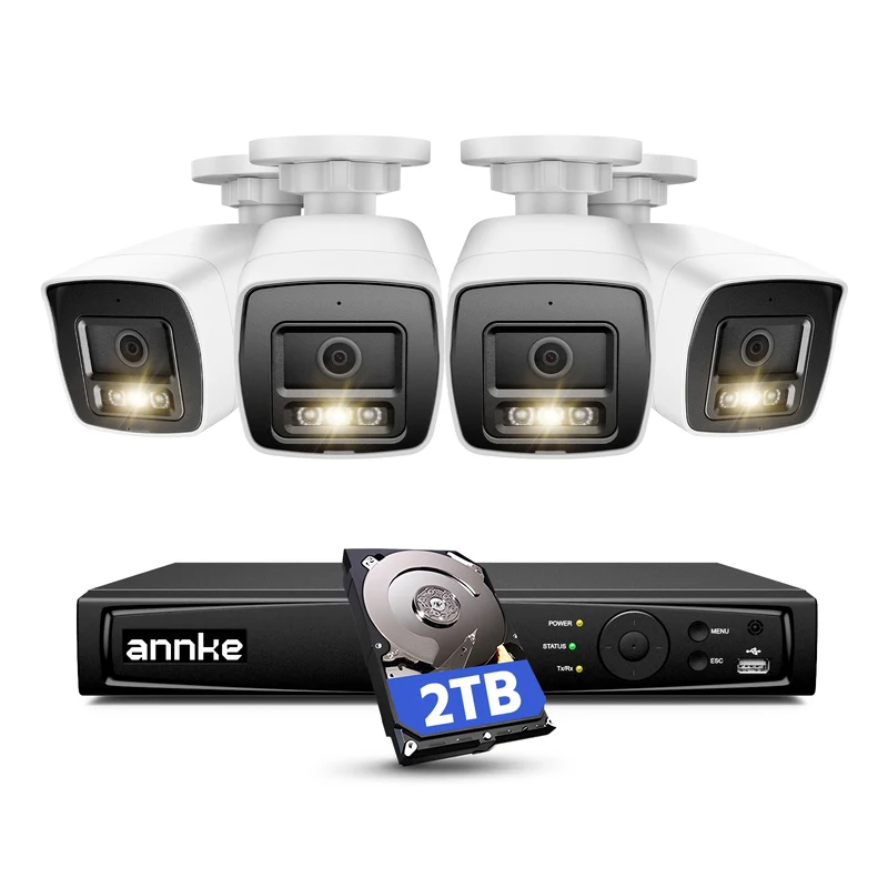 ANNKE Système de Caméras de Sécurité 12MP, NVR NVR 2 to 8 Canaux avec Détection de Mouvement IA, 4 Caméras IP PoE avec Vision Nocturne Couleur, Micro Intégré, pour Surveillance Maison/Entreprise