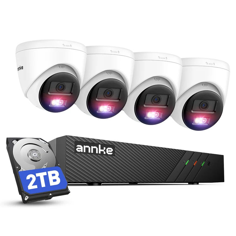 ANNKE 3K Super HD POE Système de Surveillance 8CH NVR 4K H.265+ avec 2To Disque Dur et 4 Caméras de Surveillance 3K IP67 Vision Nocturne Enregistreur Couleur Basse Lumière-2TB HDD