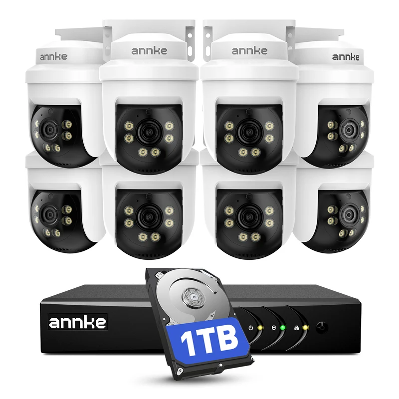 ANNKE 3K Système de Caméras de Surveillance Filaires Extérieur, 8X 3K PTZ Caméras avec Audio, 5MP Lite DVR 8 Canaux avec Détection IA des Personnes/Véhicules et 1TB HDD, Vision Nocturne IR 100ft