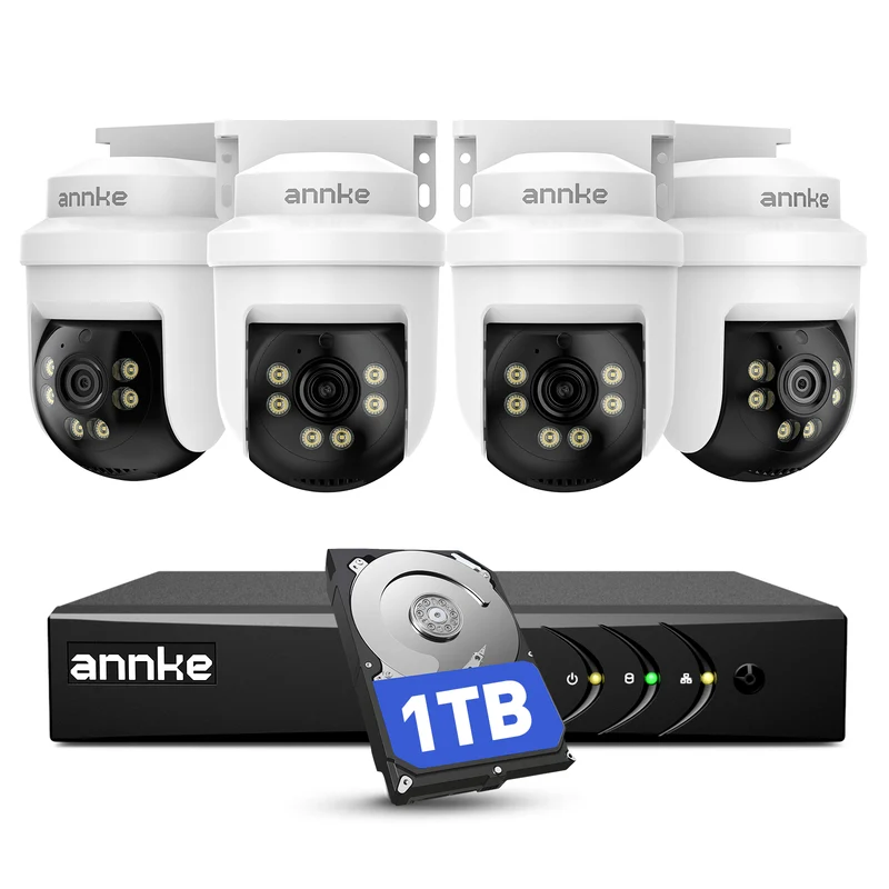 ANNKE 3K Système de Caméras de Surveillance Filaires Extérieur, 4X 3K PTZ Caméras avec Audio, 5MP Lite DVR 8 Canaux avec Détection IA des Personnes/Véhicules et 1TB HDD, Vision Nocturne IR 100ft
