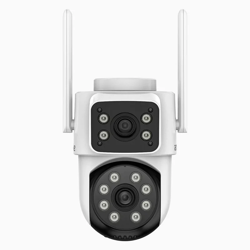 WCD220 - Caméra de Surveillance WiFi Extérieure Double Objectif 4MP, 350° Pan & 90° Tilt, WiFi 2,4 GHz, Détection Humaine, Vision Nocturne Double Éclairage, Sirène Active, Audio Bidirectionnel, Cloud & Carte MicroSD jusqu’à 128 Go, Compatible Alexa