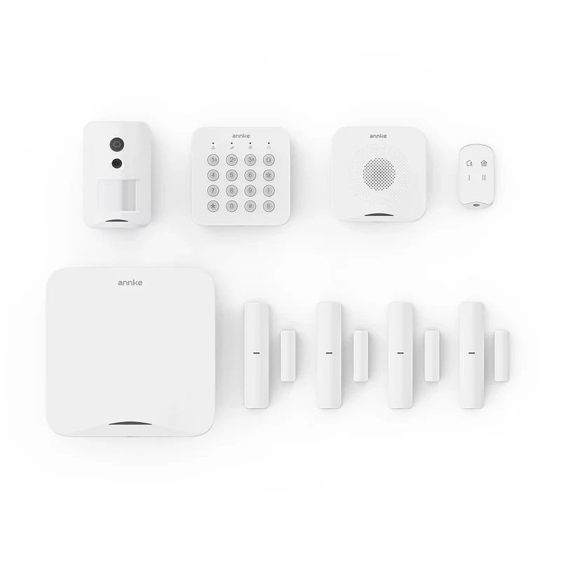 ANNKE Système d'Alarme Sans Fil Tout-en-Un, Détecteur de Fumée, 4 Capteurs de Porte/Fenêtre, Détecteur PIR avec Caméra, Système de Sécurité Extensible DIY pour Maison & Entreprise, Surveillance 24h/24, Application Mobile