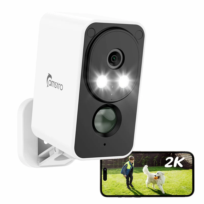 Caméra de surveillance extérieure 2K sans fil sur batterie, 180° Panoramique Wi-Fi intérieure/extérieure avec vision nocturne couleur, détection de mouvement PIR, audio bidirectionnel, stockage Cloud/carte SD, compatible Alexa, Wi-Fi 2,4 GHz