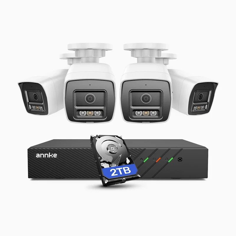ANNKE Système de vidéosurveillance PoE 4K 8MP, 4 caméras IP 4K + enregistreur NVR 8 canaux 6MP, disque dur 2 To, détection des personnes et des véhicules, microphone intégré, vision nocturne couleur et infrarouge, compatible RTSP