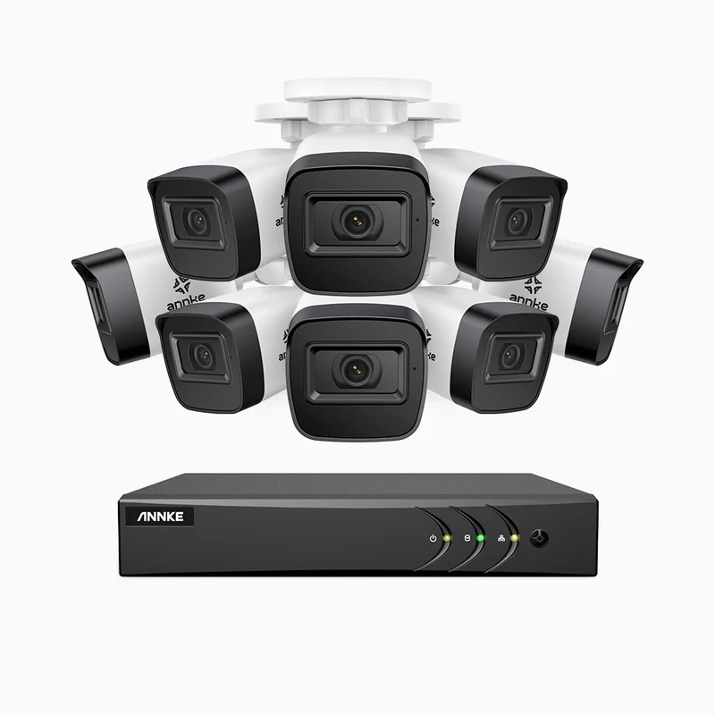 EL200 - Kit de surveillance filaire 1080p à 8 canaux avec 8 caméras, DVR intelligent avec détection humaine et véhicule, vision nocturne infrarouge de 66 pieds, signal de sortie 4-en-1, IP67