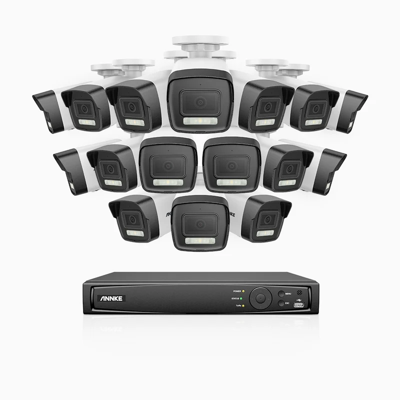 H500P - Kit de surveillance PoE 3K à 16 canaux avec 16 caméras, vision nocturne en couleur et infrarouge, 3072 × 1728 à 20 ips, Détection des personnes et des véhicules, Audio bidirectionnel, IP67