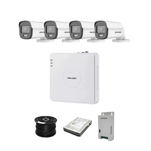 Hikvision 4 Channel 1080p 20M ColorVu Kit With Audio SMART HYBRID Cameras | 500GB HDD | 100M RG59