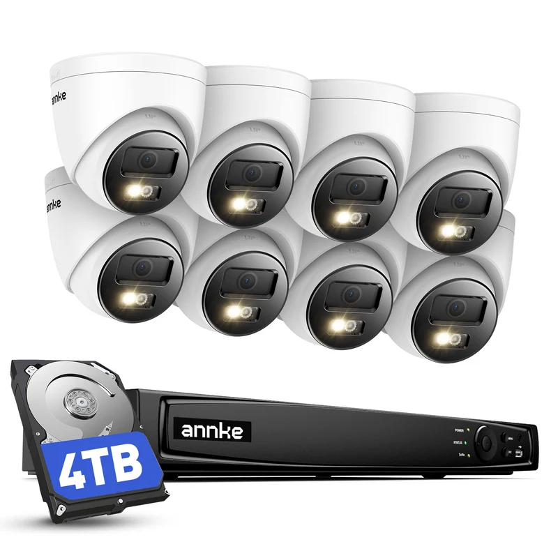 ANNKE 4K 16CH Kit Vidéo Surveillance, 4To 12MP NVR avec 8X 8MP Caméra IP PoE, Détection Personne/Véhicule, Caméra de Surveillance Extérieure avec Vision Nocturne, Enregistrement 24/7