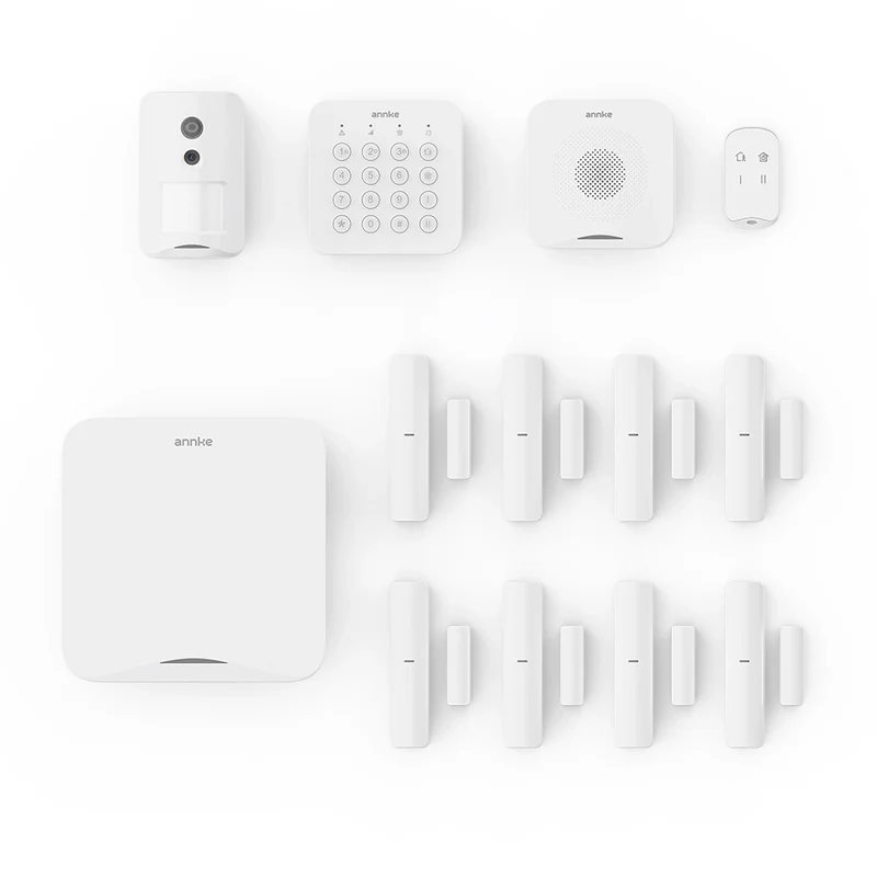 ANNKE Système d'Alarme Sans Fil Tout-en-Un, Détecteur de Fumée, 8 Capteurs de Porte/Fenêtre, Détecteur PIR avec Caméra, Système de Sécurité Extensible DIY pour Maison & Entreprise, Surveillance 24h/24, Application Mobile