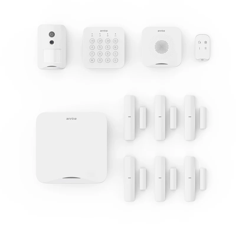 ANNKE Système d'Alarme Sans Fil Tout-en-Un, Détecteur de Fumée, 6 Capteurs de Porte/Fenêtre, Détecteur PIR avec Caméra, Système de Sécurité Extensible DIY pour Maison & Entreprise, Surveillance 24h/24, Application Mobile
