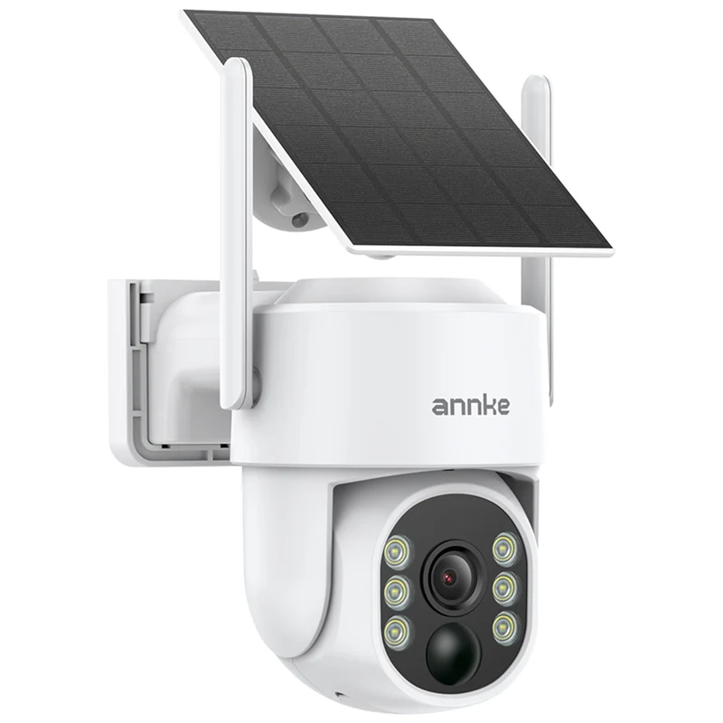 ANNKE 2.5K Solar Überwachungskamera Aussen Akku, 360° Schwenkbar WLAN Kamera Outdoor Kabellos, 2, 4/5GHz WiFi, Farbnachtsicht, PIR-Bewegungserkennung, 2-Wege-Audio, Licht- & Ton-Alarm, SD-Kartenslot