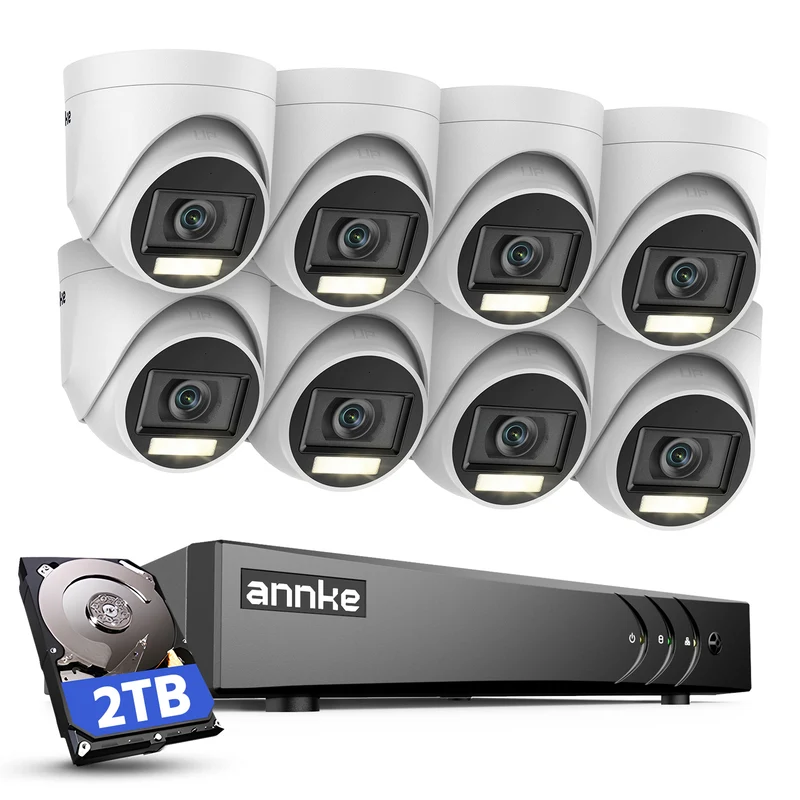 ANNKE 3K kit Camera Surveillance avec Audio, 8CH DVR avec 2TB HDD et 8X Vision Nocturne en Couleur Caméra, Détection de Personne/Véhicule, Accès à Distance, Alarme par E-Mail, Enregistrement 24h/24