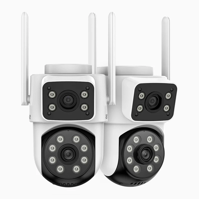 WCD220 - Lot de 2 Caméra de Surveillance WiFi Extérieure Double Objectif 4MP, 350° Pan & 90° Tilt, Détection Humaine, Vision Nocturne Double Éclairage, Sirène Active, Audio Bidirectionnel, Cloud & Carte MicroSD jusqu’à 128 Go, Compatible Alexa