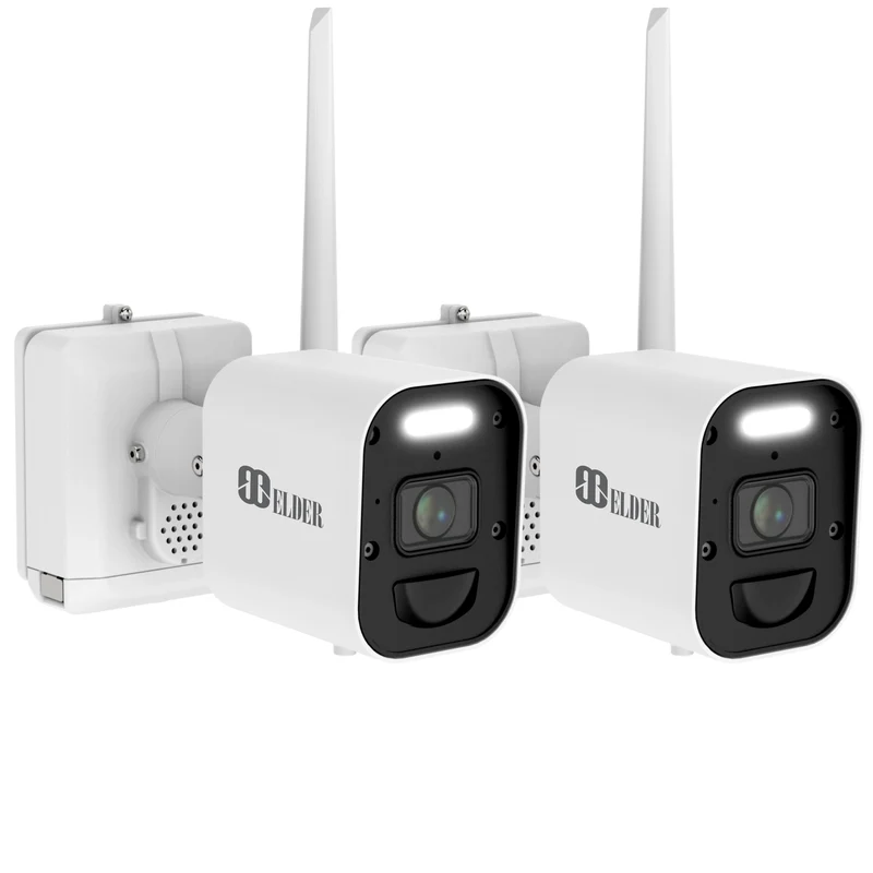 Elder 4K Security Camera x2 Pack Battery-Powered Wire-Free, Add-on Wireless WiFi Surveillance Outdoor with Color Night Vision & Spotlight Deterrence & Two-Way Audio