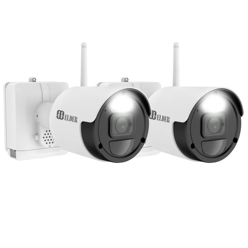 Elder 2K Security Camera x2 Pack Battery-Powered Wire-Free, Add-on Wireless WiFi Surveillance Outdoor with Spotlight Deterrence & Two-Way Audio