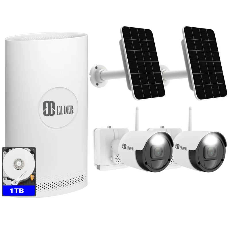 Wireless Security Camera System 2K Wire-Free Solar Panel, 8Ch NVR 2-Camera Battery WiFi Surveillance Outdoor 1TB Home DIY Spotlight Deterrence, Two-Way Talk & Person Detection