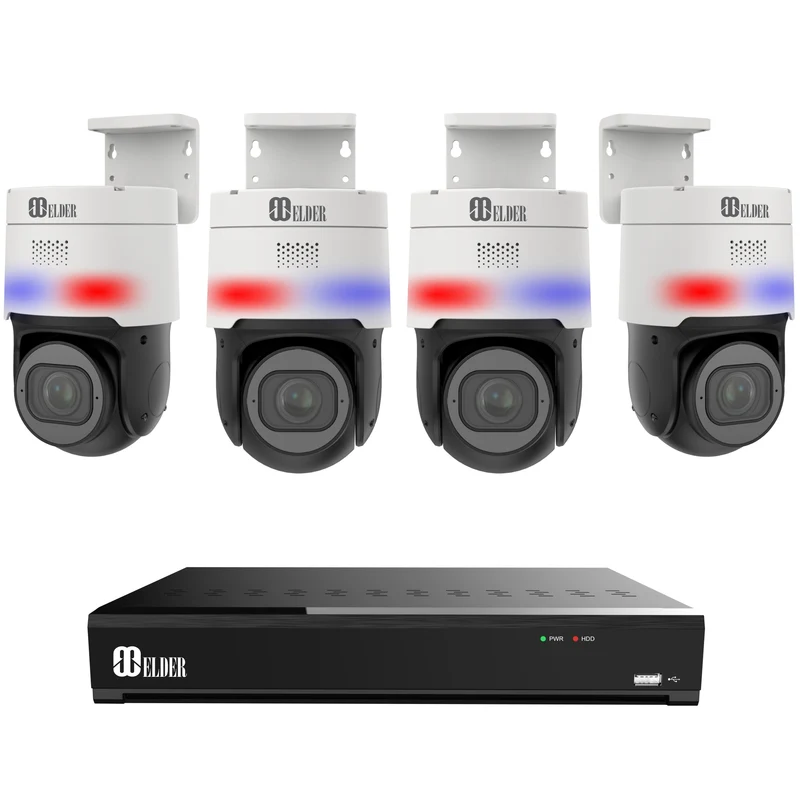 Elder AI PTZ Security Camera System PoE 2TB, 12MP NVR 8Ch & 4-Camera 4X Motorized Zoom 4K Outdoor, Sony Sensor & NDAA, Face & License Plate, Color Night Vision Surveillance NocVU Series