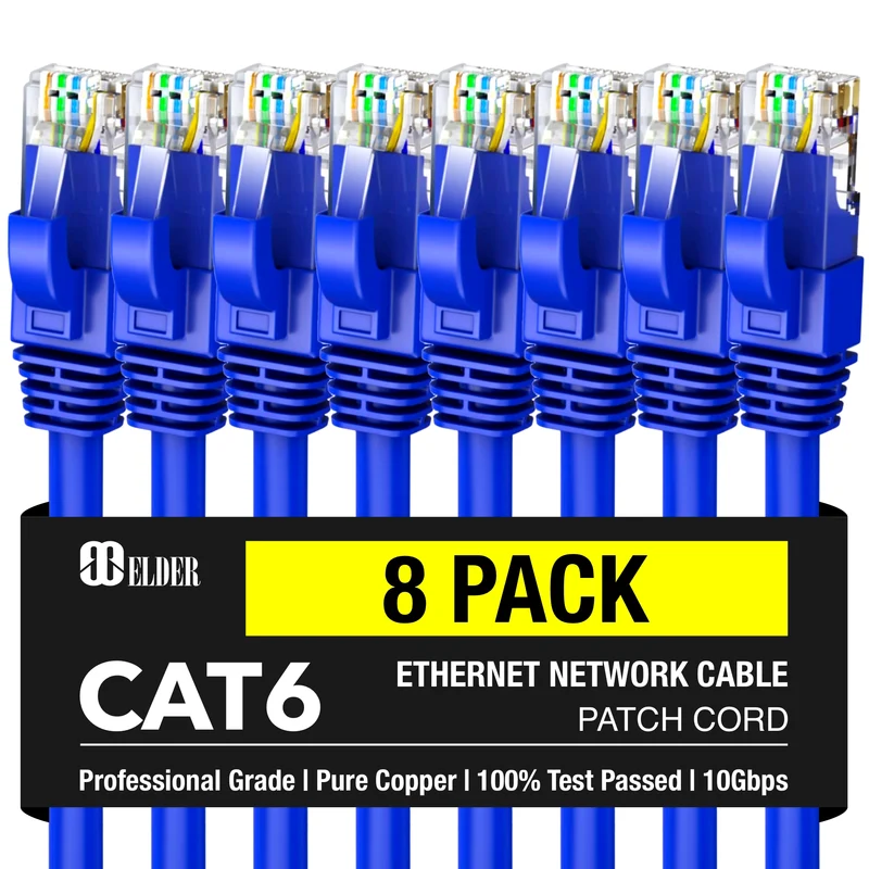 Ethernet Cable Cat6 1.5ft 5ft 10ft Network Cable x8 Pack Patch Cord LAN Wire Multi-Size, Elder Certified PoE RJ45 Internet Cable Cat 6 - Blue - 0.5m / 1.5m / 3m Meter