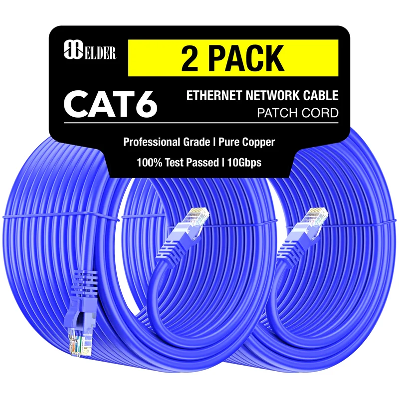 Ethernet Cable Cat6 150ft (45m) Network Cable x2 Pack Patch Cord LAN Wire, Elder Certified High-Speed PoE RJ45 Internet Cable Cat 6 - Blue - 150 Feet - 45 Meter