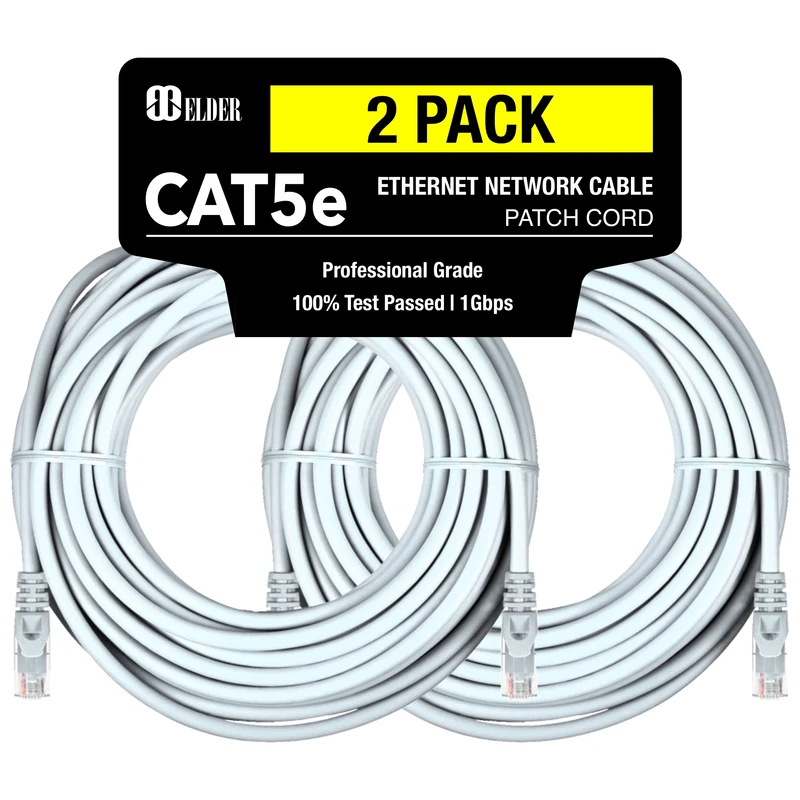 Ethernet Cable Cat5e 60ft (18m) Network Cable x2 Pack Patch Cord LAN Wire, Elder Certified High-Speed PoE RJ45 Internet Cable Cat5e - White - 60 Feet - 18 Meter