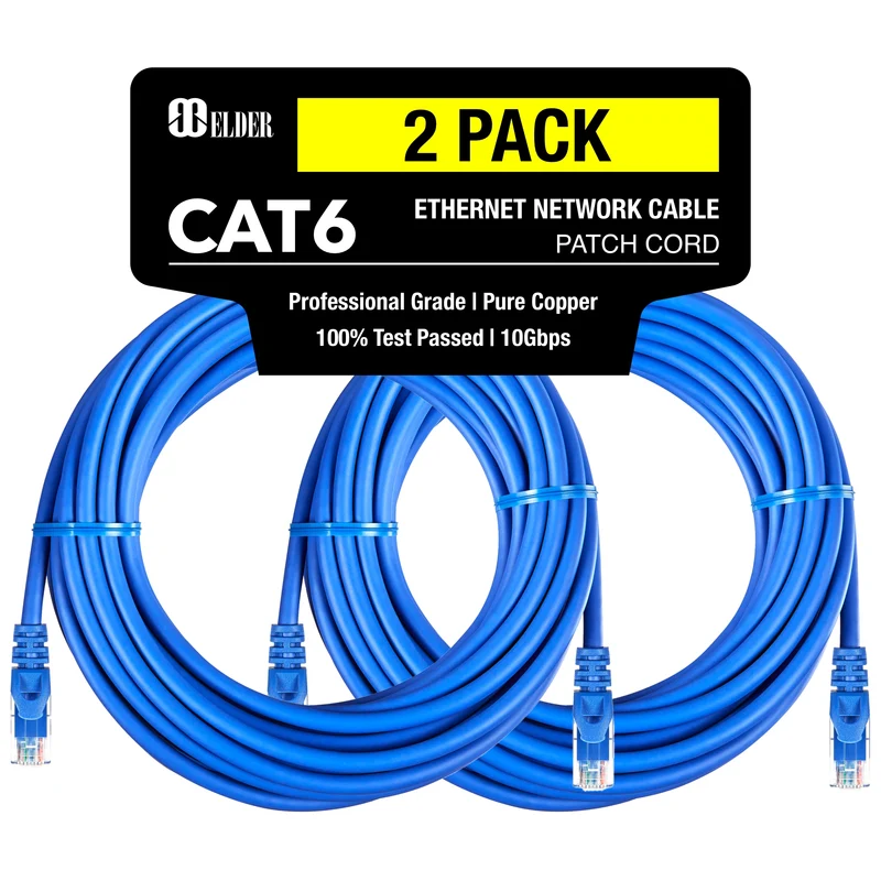 Ethernet Cable Cat6 50ft (15m) Network Cable x2 Pack Patch Cord LAN Wire, Elder Certified High-Speed PoE RJ45 Internet Cable Cat 6 - Blue - 50 Feet - 15 Meter
