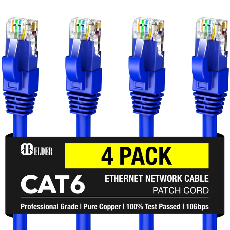 Ethernet Cable Cat6 5ft (1.5m) Network Cable x4 Pack Patch Cord LAN Wire, Elder Certified High-Speed PoE RJ45 Internet Cable Cat 6 - Blue - 5 Feet - 59 Inch