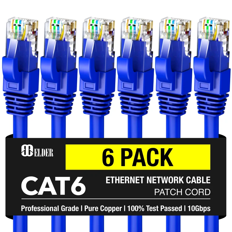Ethernet Cable Cat6 1.5ft (0.5m) Network Cable x6 Pack Patch Cord LAN Wire, Elder Certified High-Speed PoE RJ45 Internet Cable Cat 6 - Blue - 1.5 Feet - 18 Inch