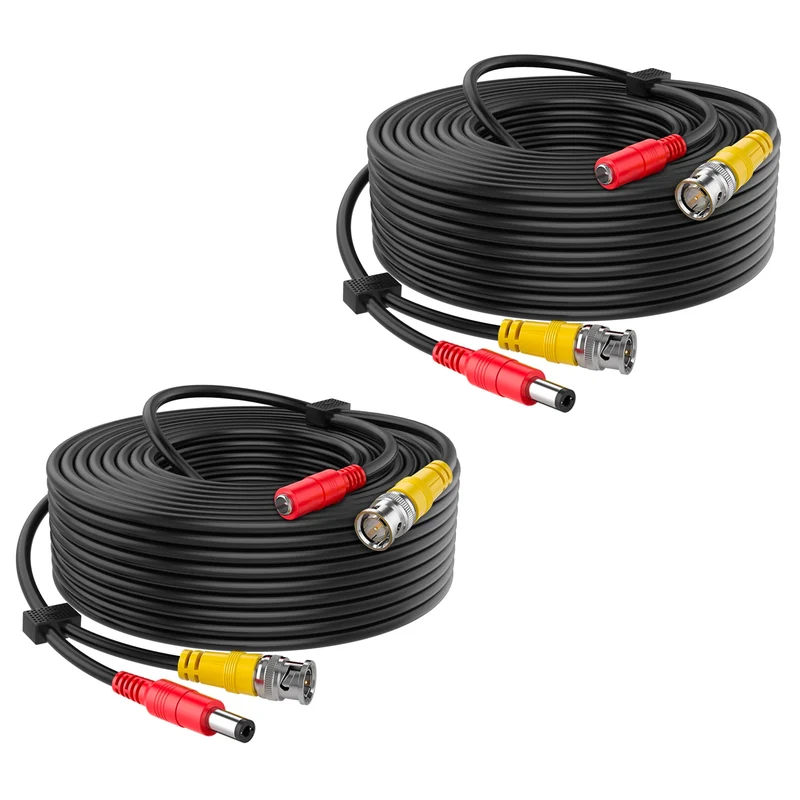 Security Camera Cable 60ft or 100ft CCTV Cable x2 Pack, All-in-One Video and Power Extension Wire Cord for DVR Surveillance System