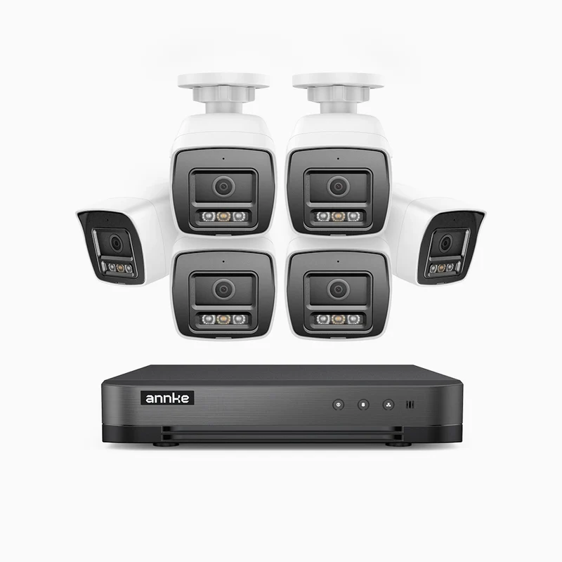 H800 - Kit de surveillance PoE 4K à 8 canaux avec 6 caméras, vision nocturne en couleur et infrarouge, Détection Personne-Véhicule, Microphone intégré, Champ de vision de 96°, RTSP et ONVIF pris en charge