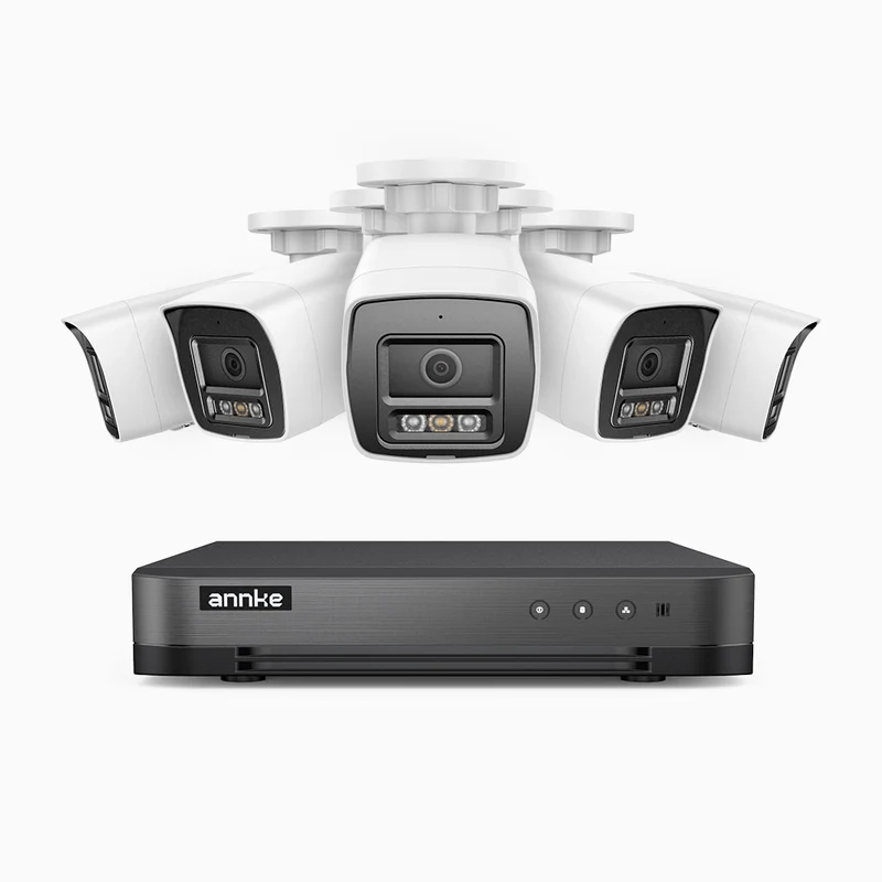 H800 - Kit de surveillance PoE 4K à 8 canaux avec 5 caméras, vision nocturne en couleur et infrarouge, Détection Personne-Véhicule, Microphone intégré, Champ de vision de 96°, RTSP et ONVIF pris en charge