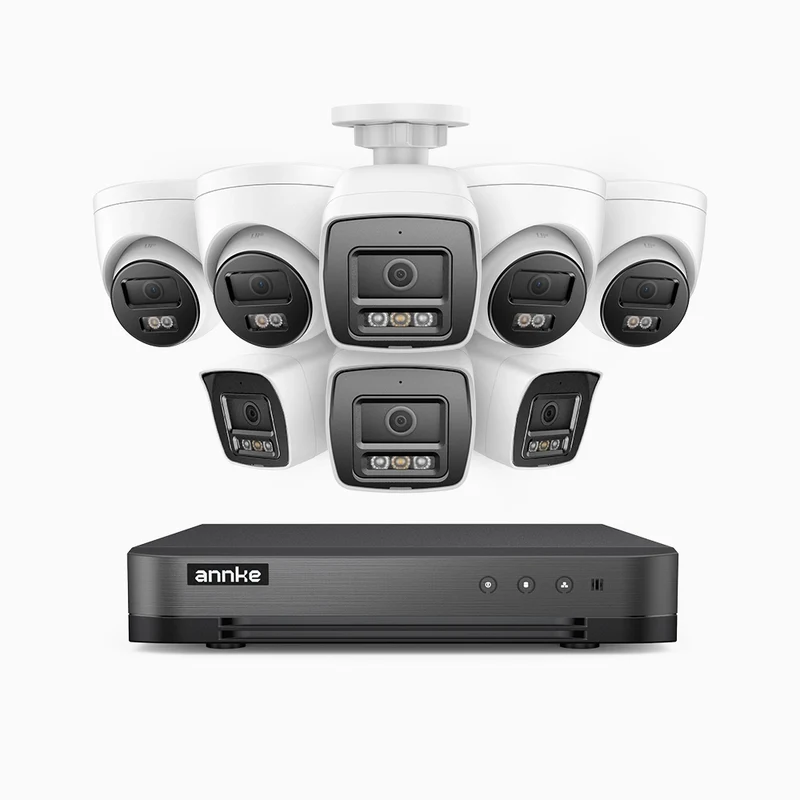 H800 - Kit de surveillance PoE 4K à 8 canaux avec 4 caméras bullet et 4 caméras tourelle, vision nocturne en couleur et infrarouge, Détection Personne-Véhicule, Microphone intégré, Champ de vision de 96°, RTSP et ONVIF pris en charge