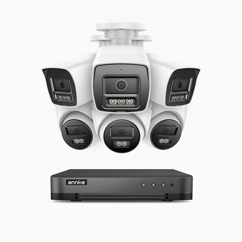 H800 - Kit de surveillance PoE 4K à 8 canaux avec 3 caméras bullet et 3 caméras tourelle, vision nocturne en couleur et infrarouge, Détection Personne-Véhicule, Microphone intégré, Champ de vision de 96°, RTSP et ONVIF pris en charge